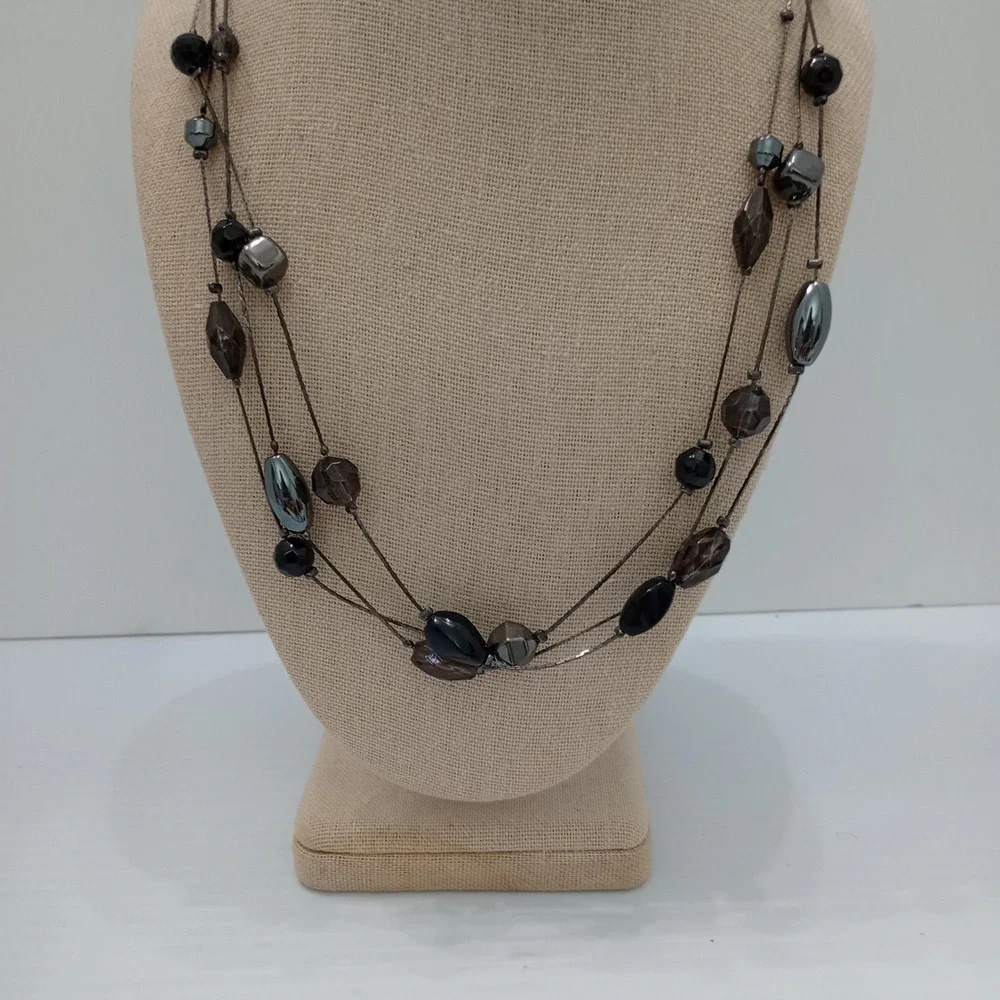 Premier Designs Multi Strand Beaded Necklace Gunmetal Brown‎ Black 20